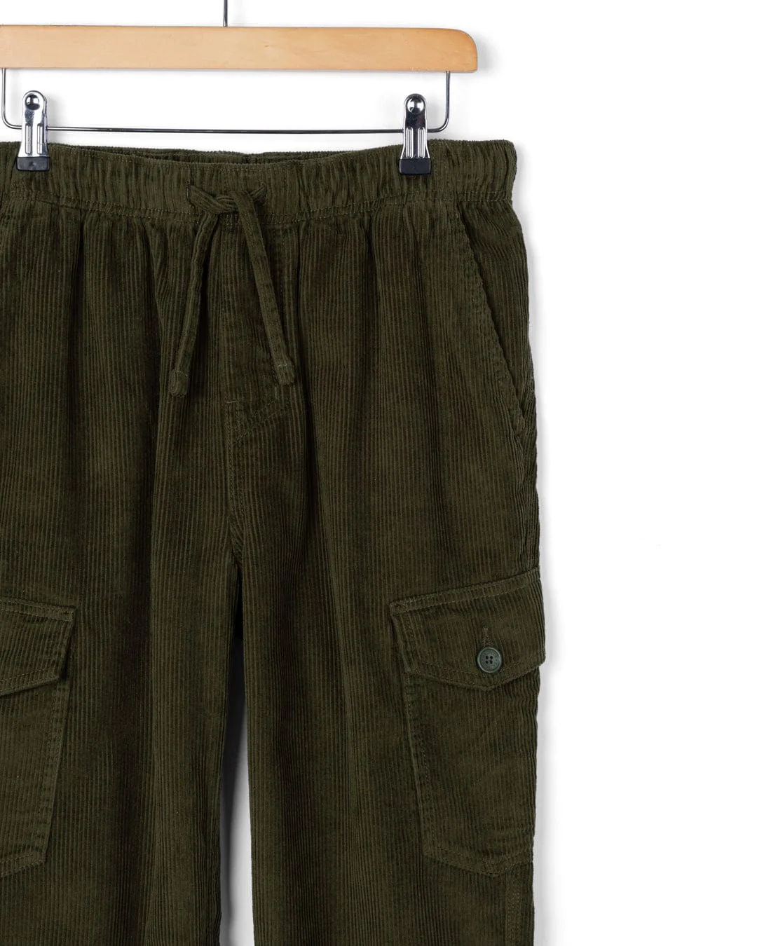 Grove - Mens Corduroy Cargo Trousers - Dark Green - Image 6