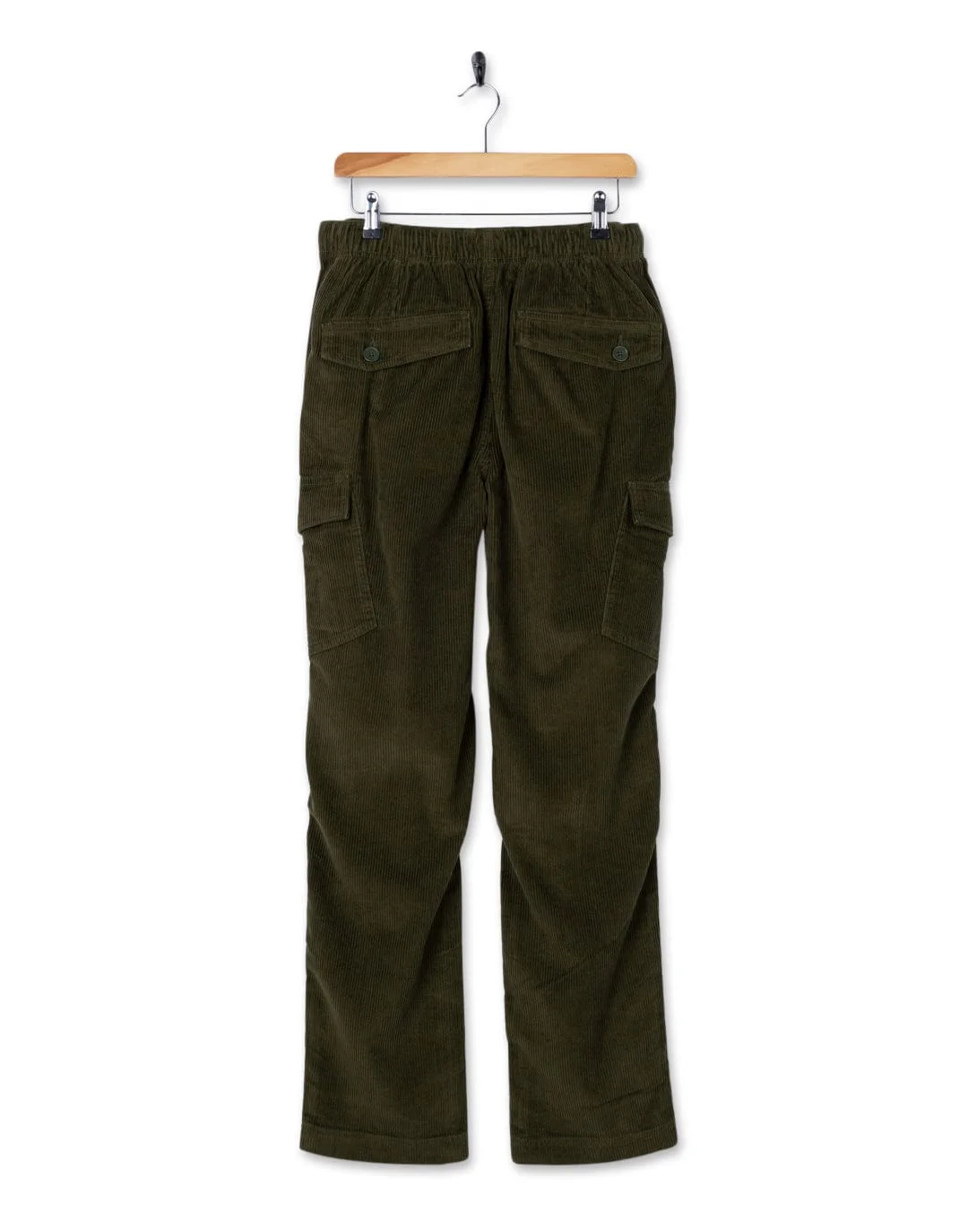 Grove - Mens Corduroy Cargo Trousers - Dark Green - Image 8