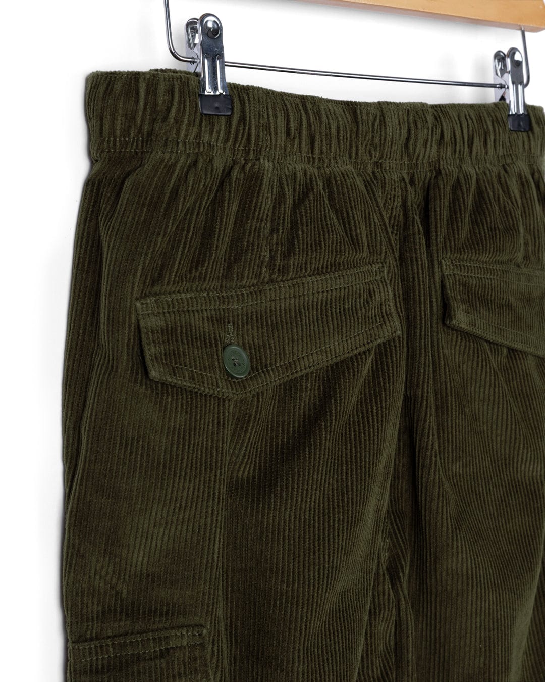Grove - Mens Corduroy Cargo Trousers - Dark Green - Image 9