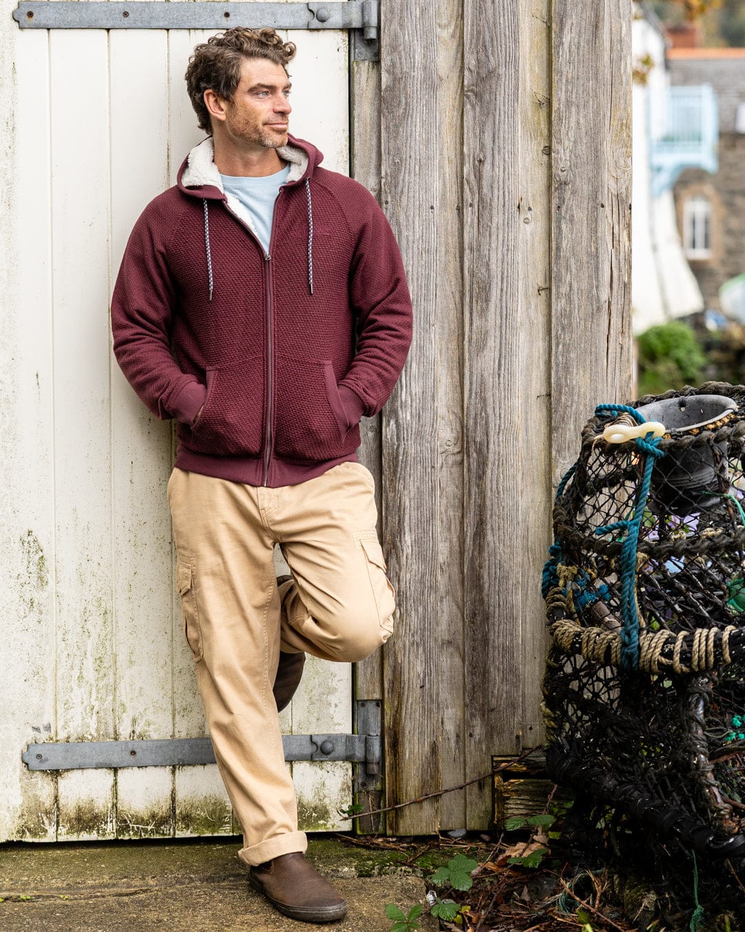 Hall Embro - Mens Borg Lined Hoodie - Dark Red - Image 2
