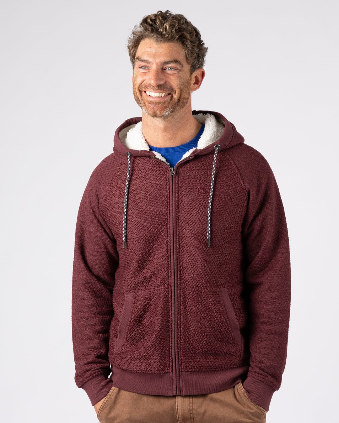 Hall Embro - Mens Borg Lined Hoodie - Dark Red - Image 4