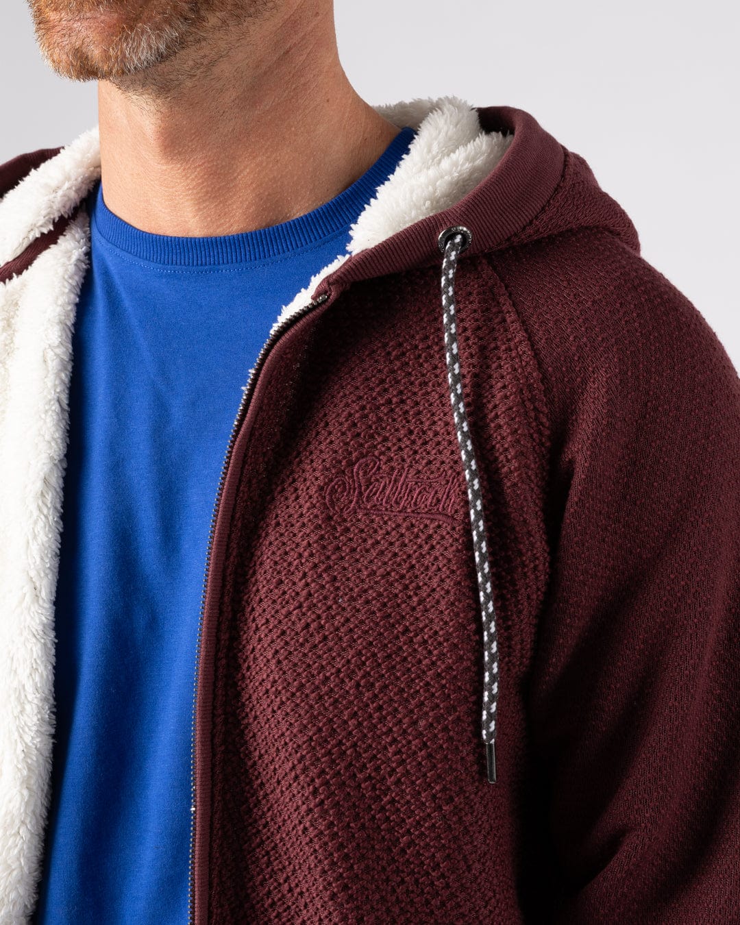 Hall Embro - Mens Borg Lined Hoodie - Dark Red - Image 7