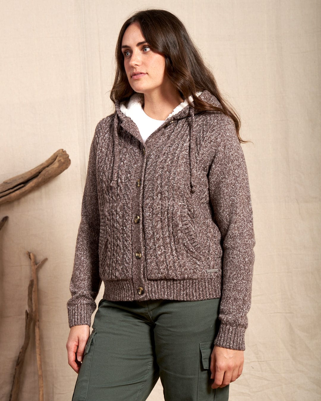 Helen - Womens Knitted Cardigan - Brown - Image 4