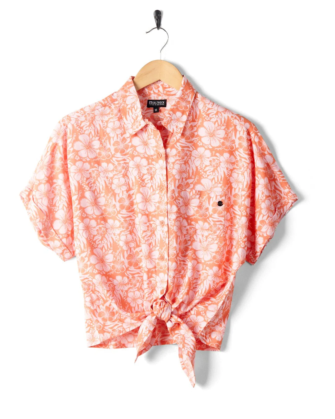 Hibiscus - Womens Tie Front Shirt - Orange - Image 2