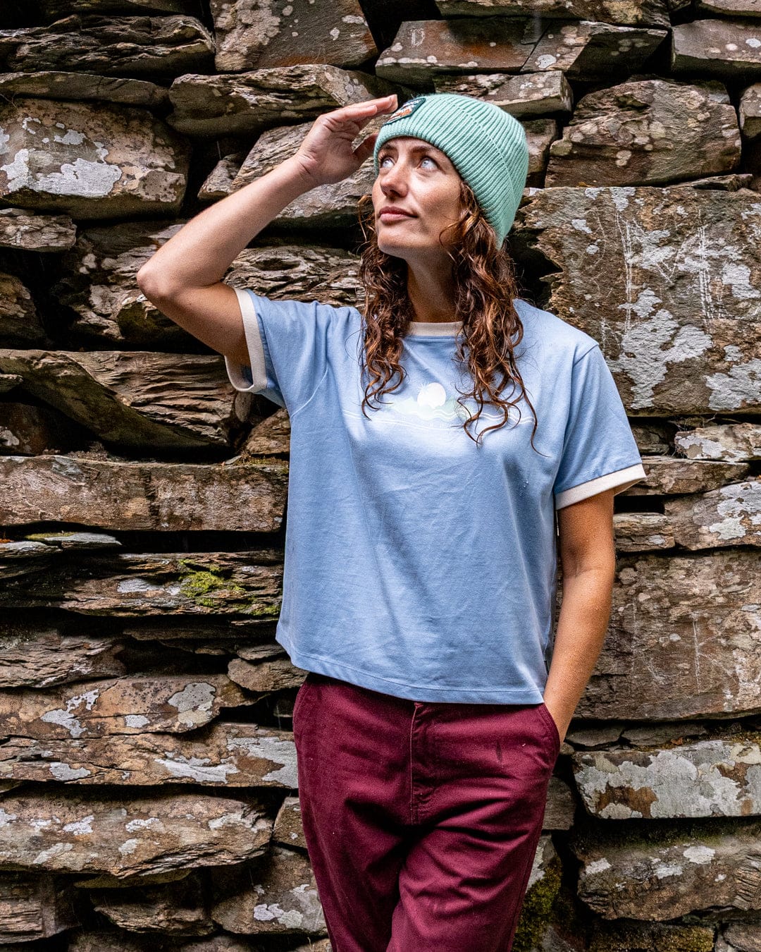 Horizon Stripe  - Womens Oversized Short Sleeve T-Shirt - Light Blue - Image 4