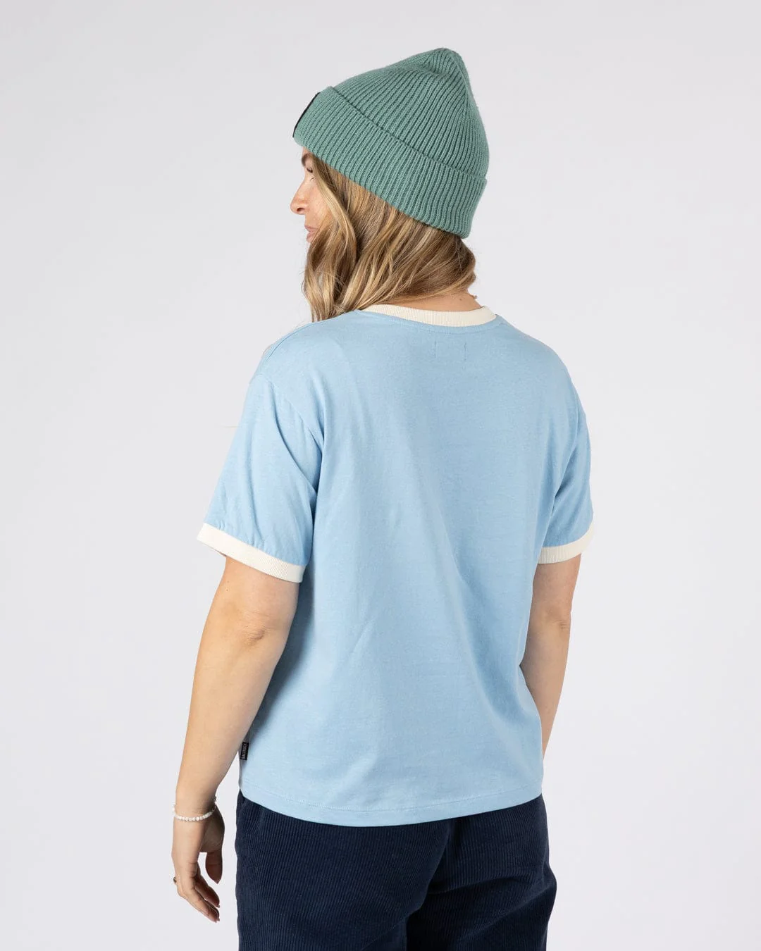 Horizon Stripe  - Womens Oversized Short Sleeve T-Shirt - Light Blue - Image 6