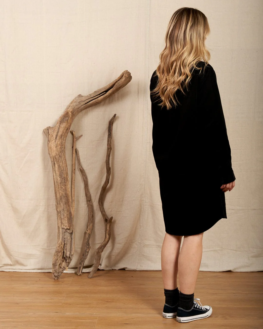 Iris - Womens Cord Shirt Dress - Black - Image 12