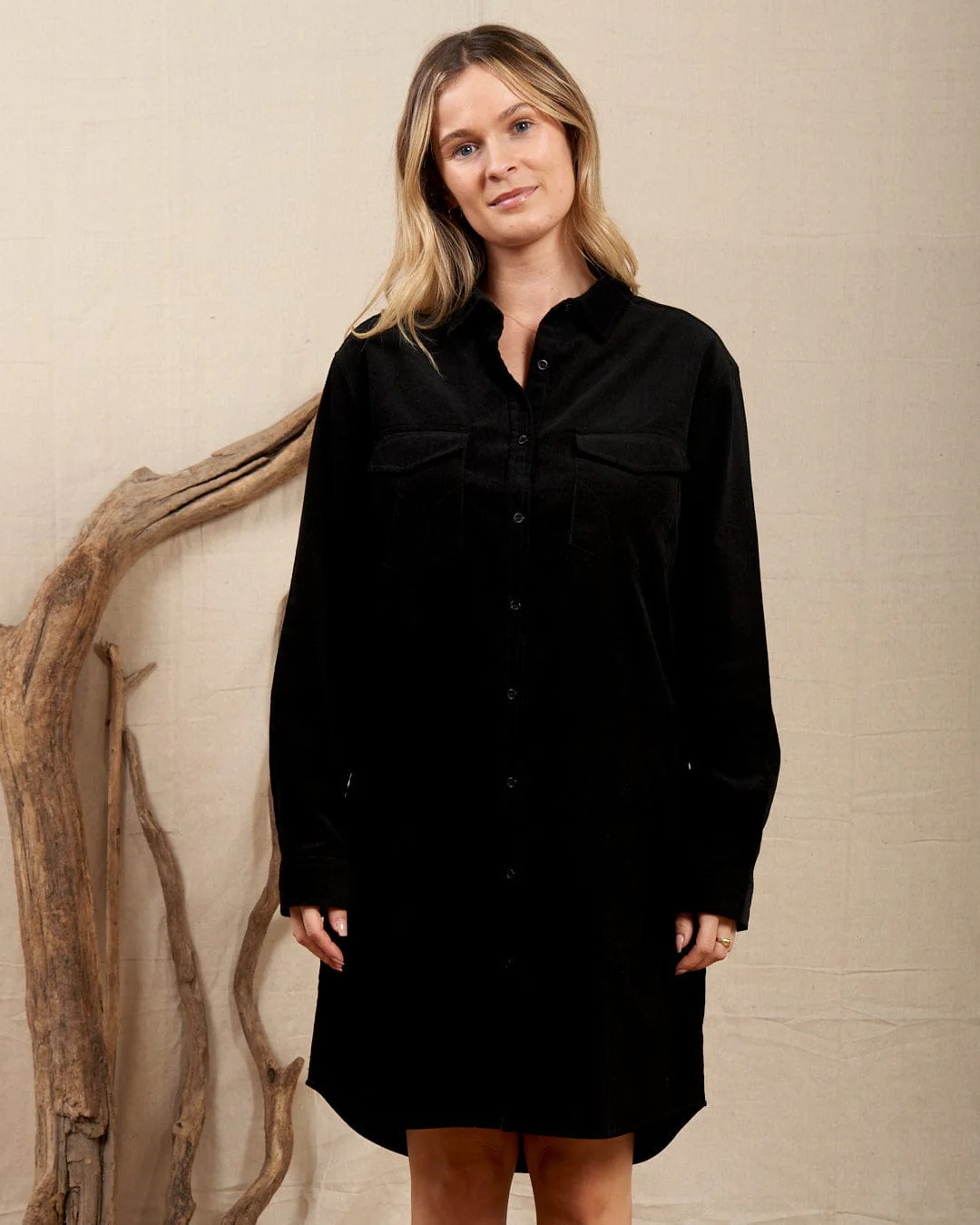 Iris - Womens Cord Shirt Dress - Black - Image 4