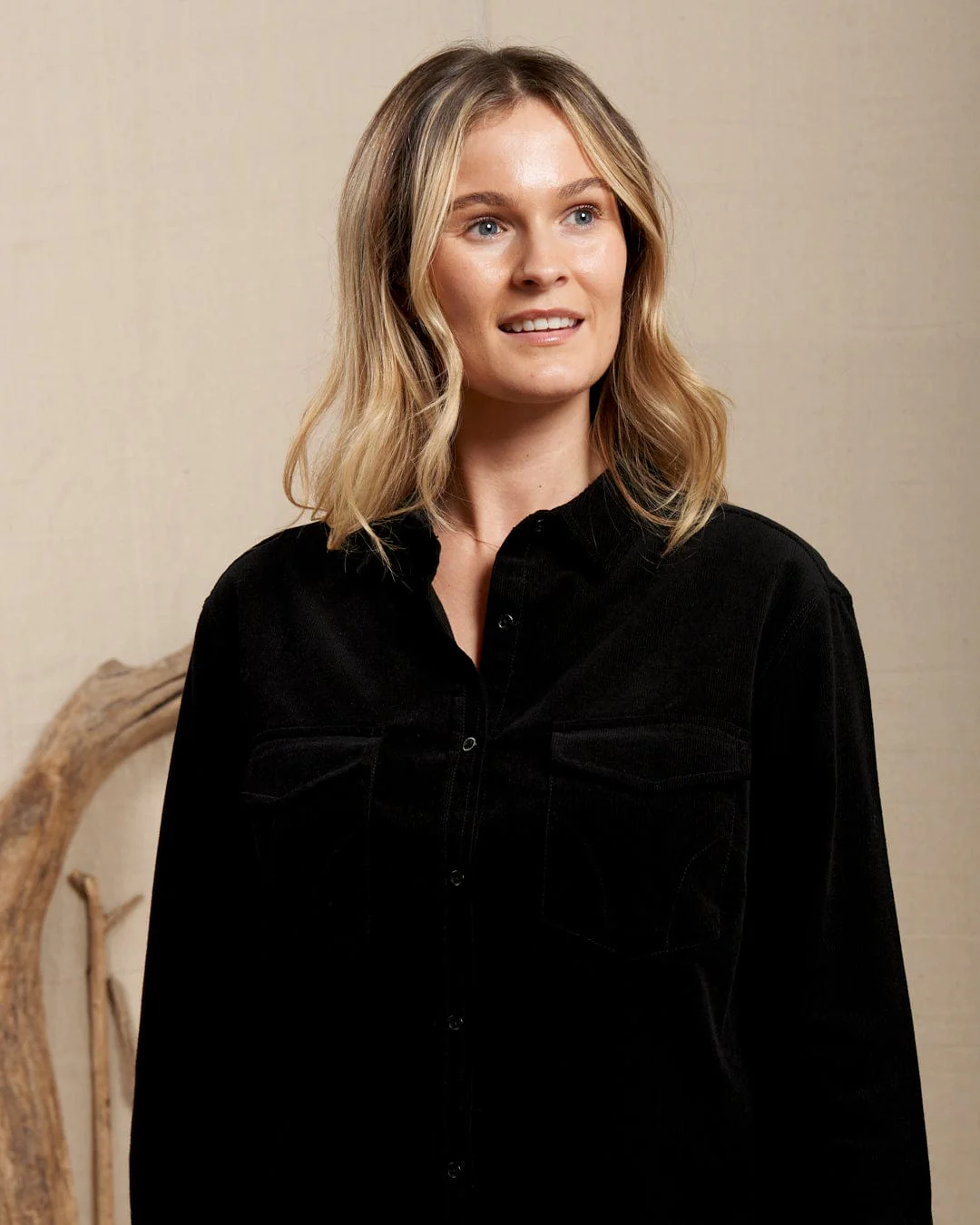 Iris - Womens Cord Shirt Dress - Black - Image 8