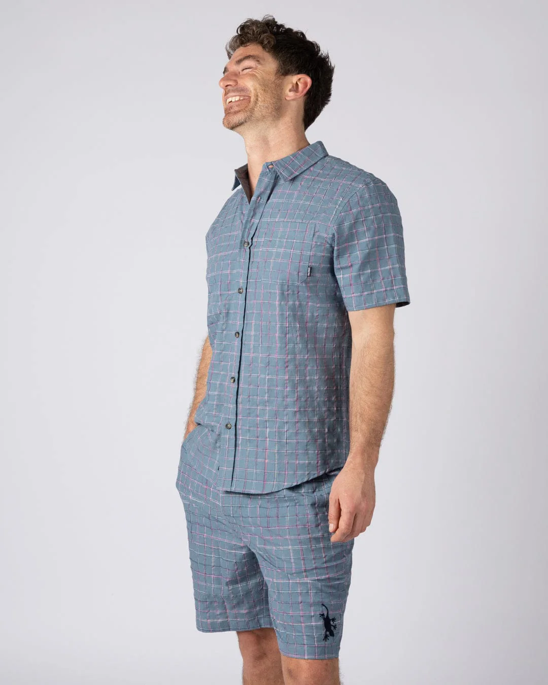 Isaad - Mens Short Sleeve Shirt - Blue - Image 3