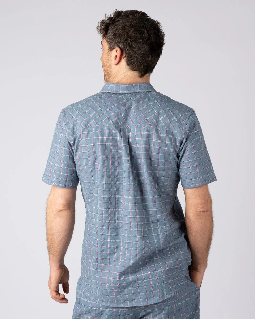 Isaad - Mens Short Sleeve Shirt - Blue - Image 4