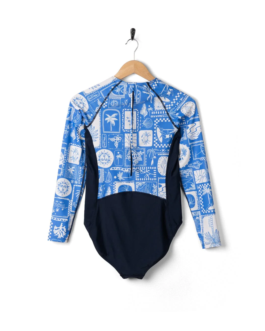 Island Tiles - Womens Long Sleeve Swimsuit - Blue - Image 8