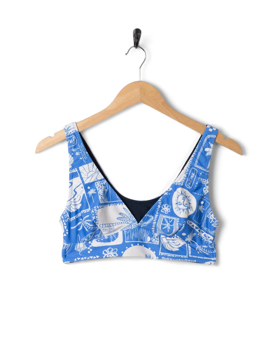 Island Tiles - Womens Reversible Bikini Top - Blue - Image 10