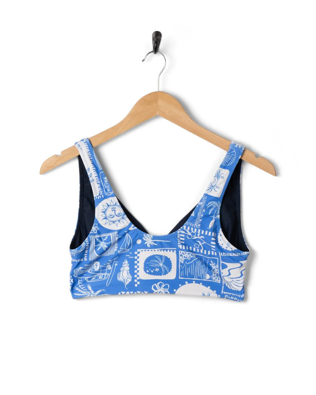 Island Tiles - Womens Reversible Bikini Top - Blue - Image 11