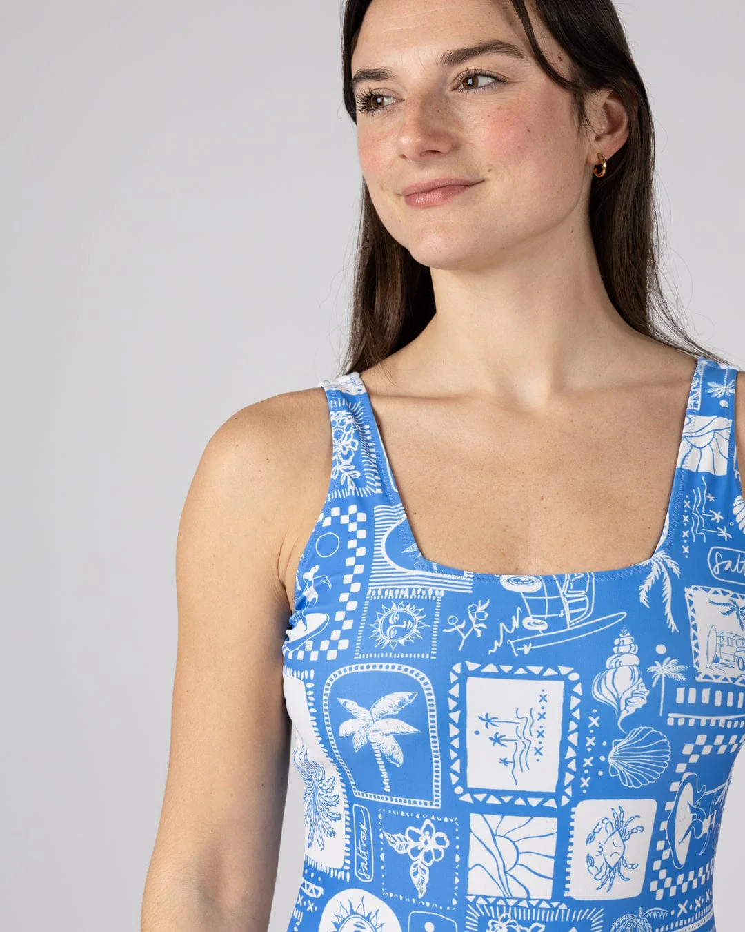 Island Tiles - Womens Reversible Swimsuit - Blue - Image 3