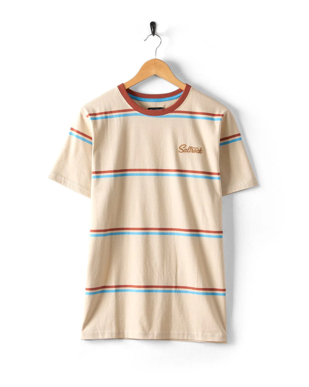 Landon - Mens Stripe Short Sleeve T-Shirt - Cream - Image 2