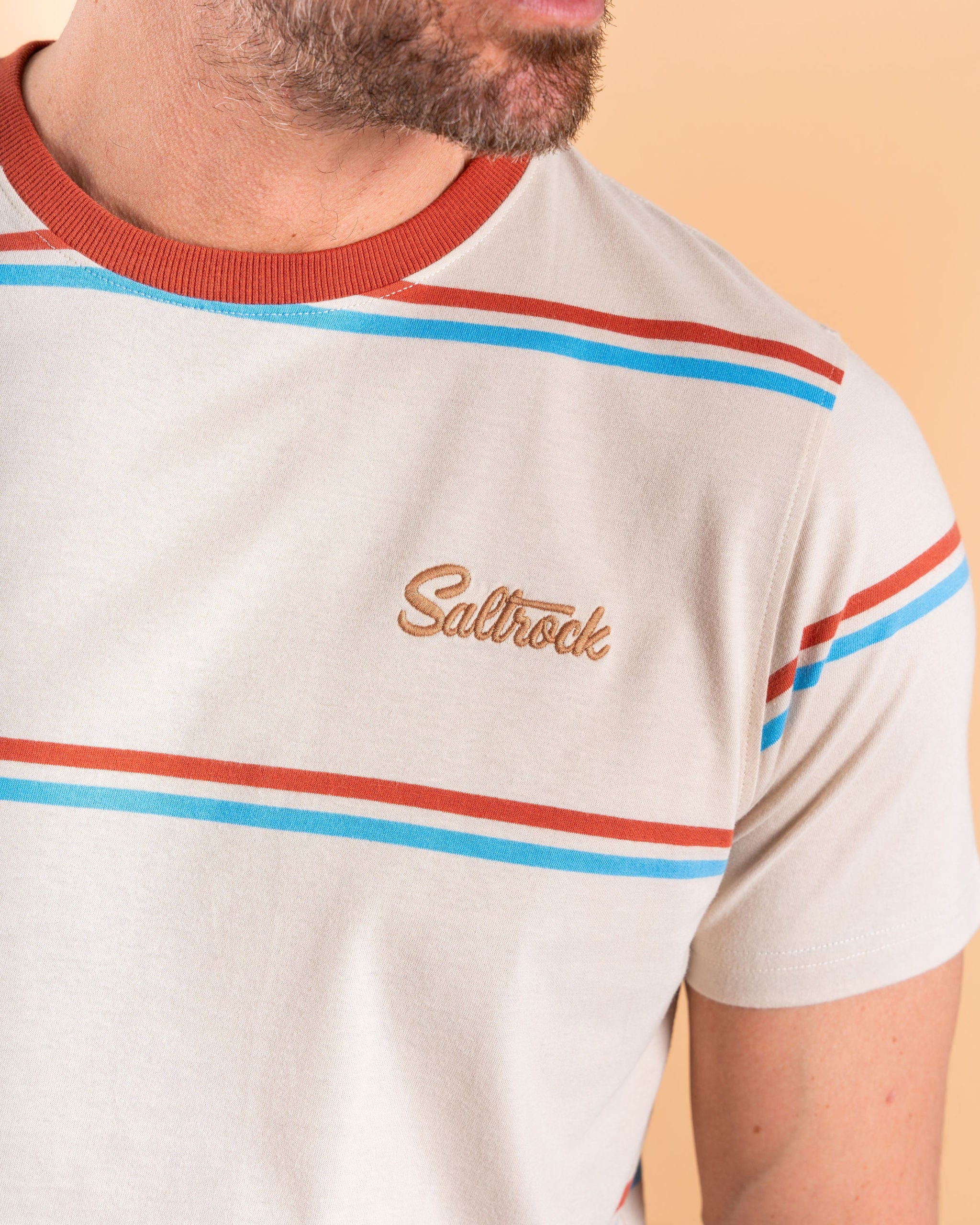Landon - Mens Stripe Short Sleeve T-Shirt - Cream - Image 3