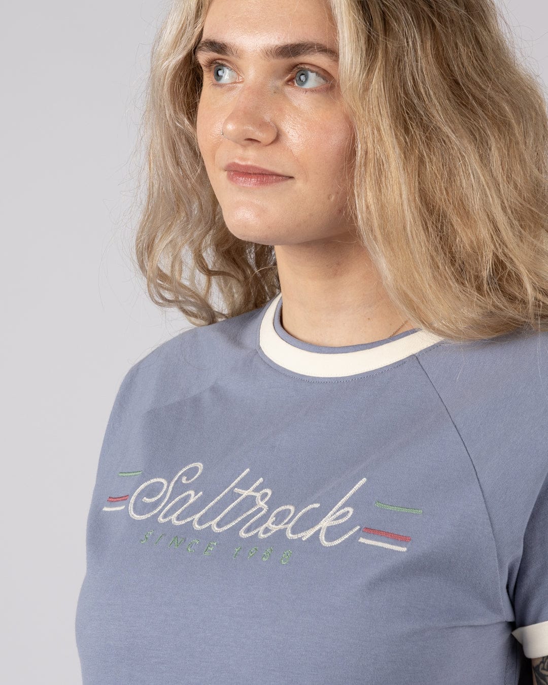 Links  - Womens Short Sleeve Ringer T-Shirt - Blue - Image 2
