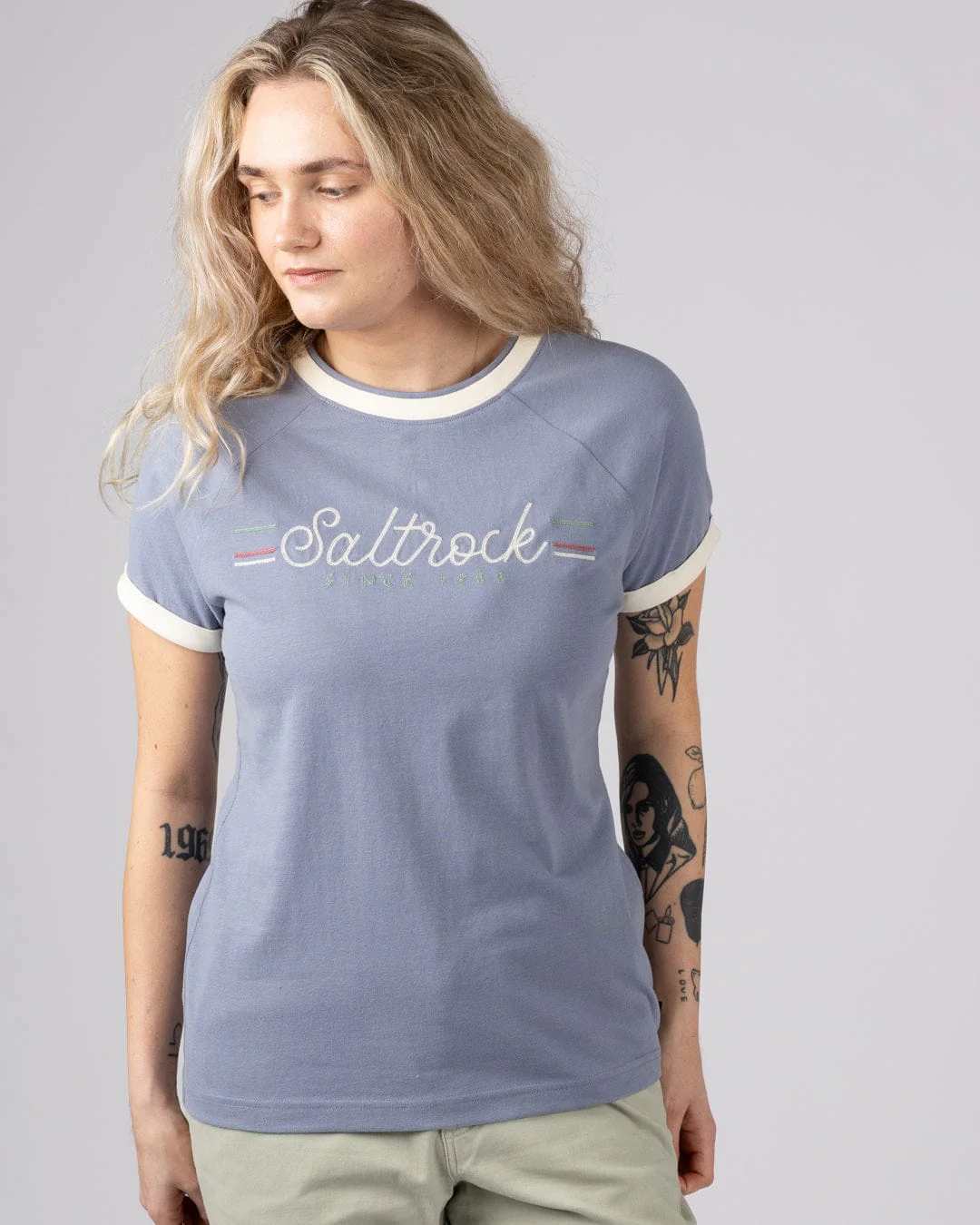 Links  - Womens Short Sleeve Ringer T-Shirt - Blue - Image 4