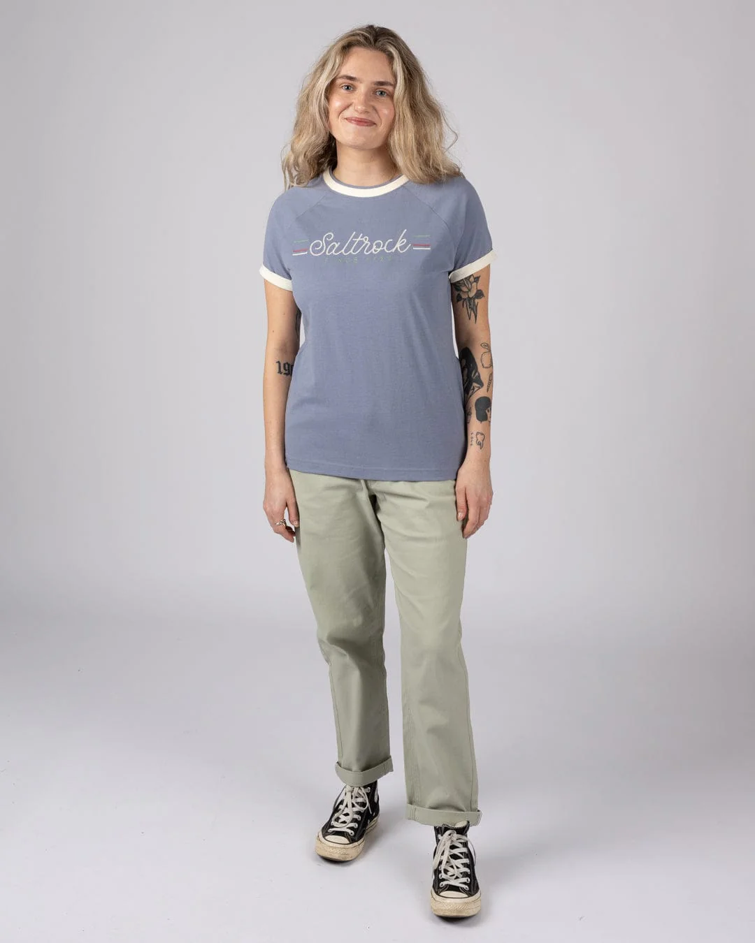 Links  - Womens Short Sleeve Ringer T-Shirt - Blue - Image 5
