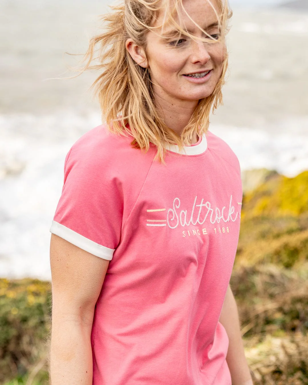 Links - Womens Short Sleeve Ringer T-Shirt - Pink - Image 3