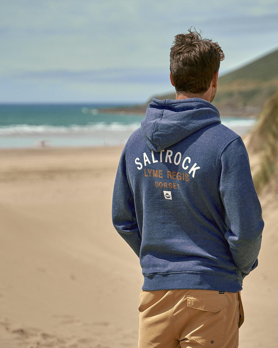 Location - Mens Pop Hoodie - Lyme Regis - Dark Blue - Image 3