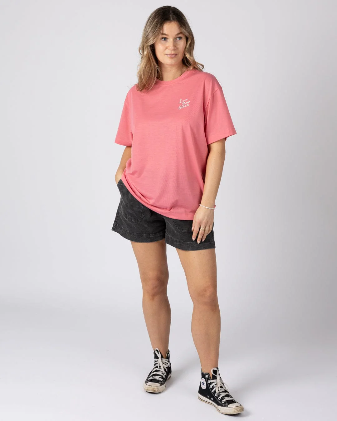 Love - Womens Oversized Short Sleeve T-Shirt - Bright Pink - Image 5