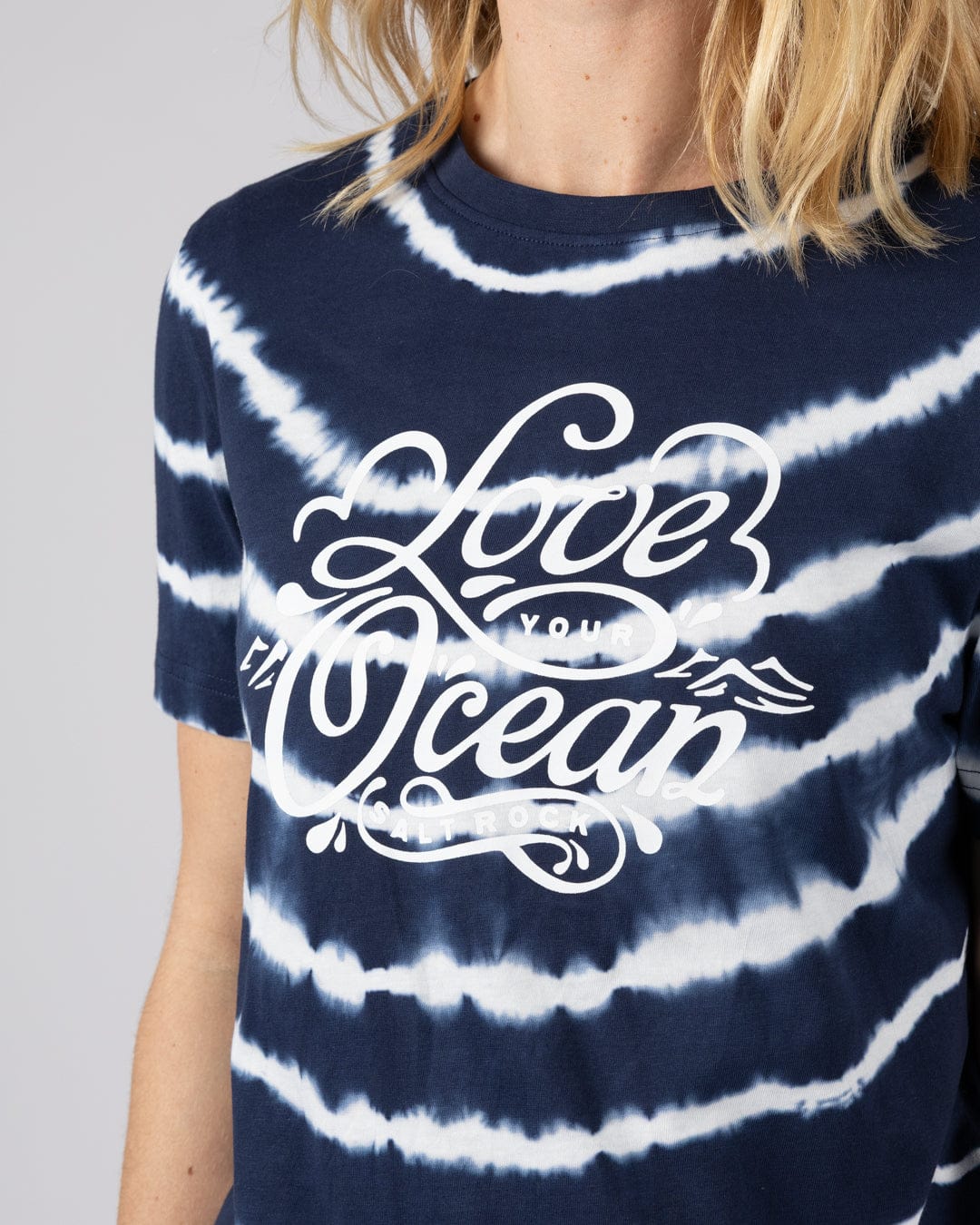 Love Your Ocean - Womens Tie Dye Short Sleeve T-Shirt - Blue/White - Image 2