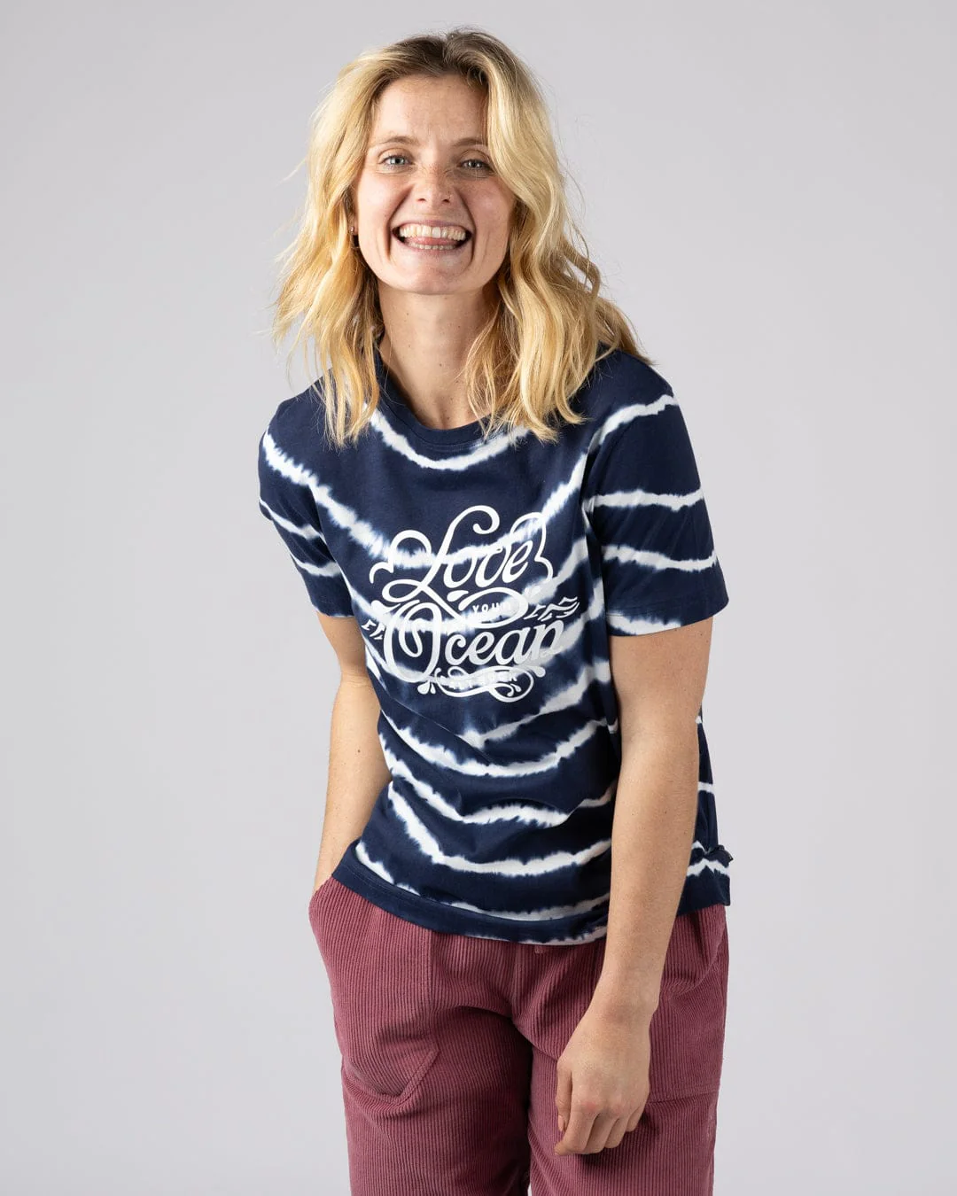 Love Your Ocean - Womens Tie Dye Short Sleeve T-Shirt - Blue/White - Image 3