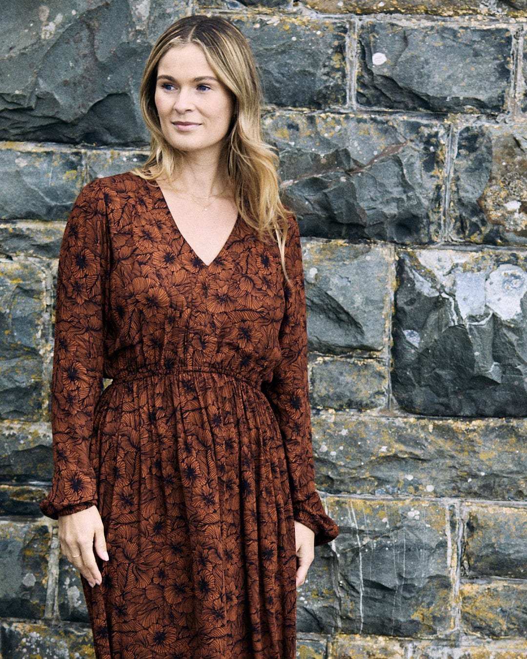 Lowry - Womens Midi Floral Dress - Dark Orange - Image 3