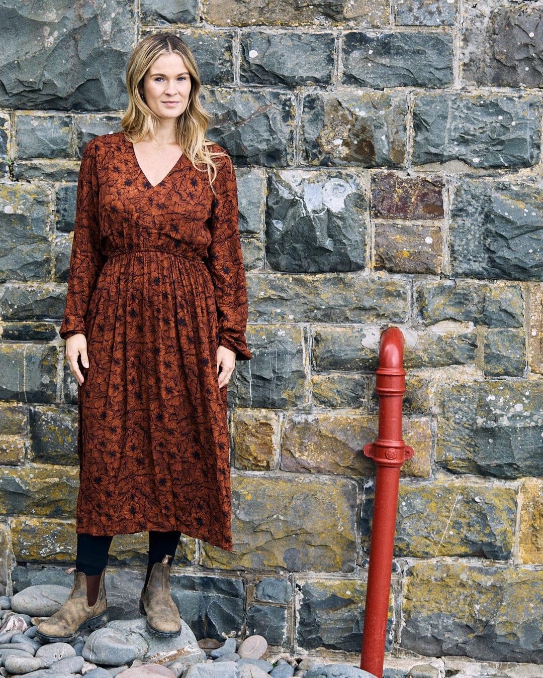 Lowry - Womens Midi Floral Dress - Dark Orange - Image 5