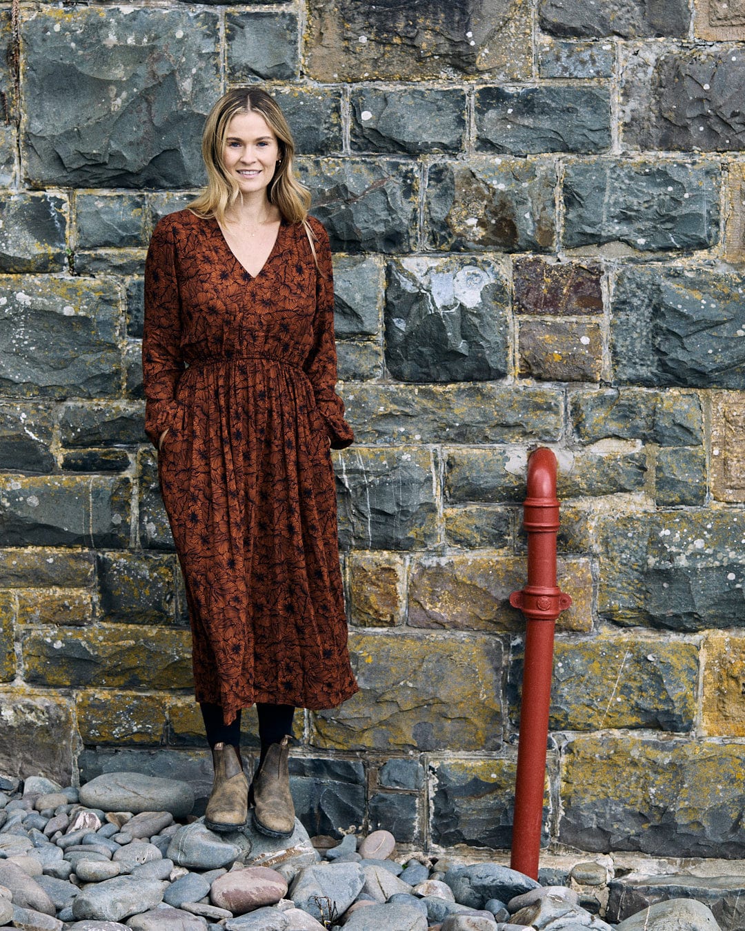 Lowry - Womens Midi Floral Dress - Dark Orange - Image 7