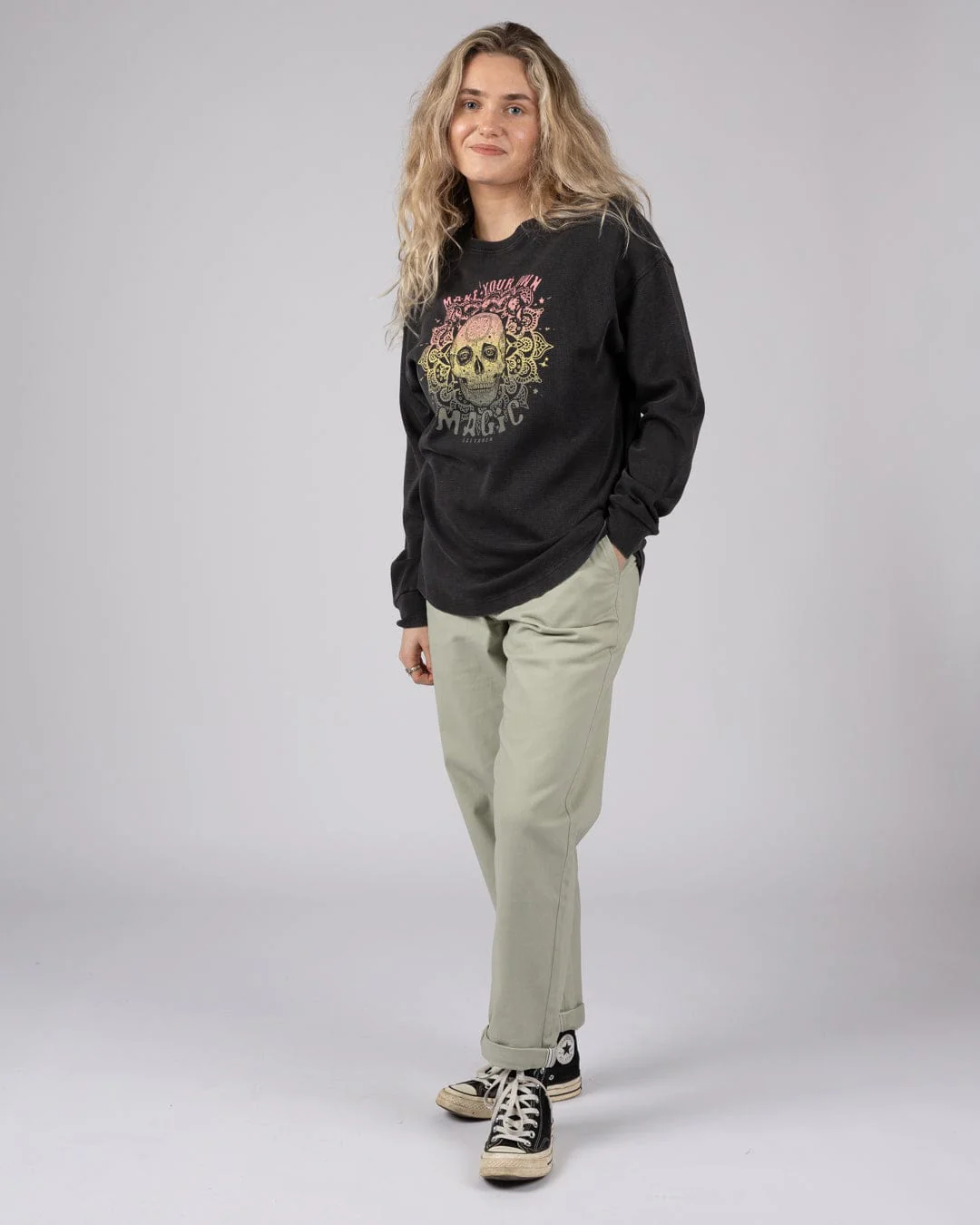 Make Magic - Womens Oversized Long Sleeve T-Shirt - Dark Grey - Image 4