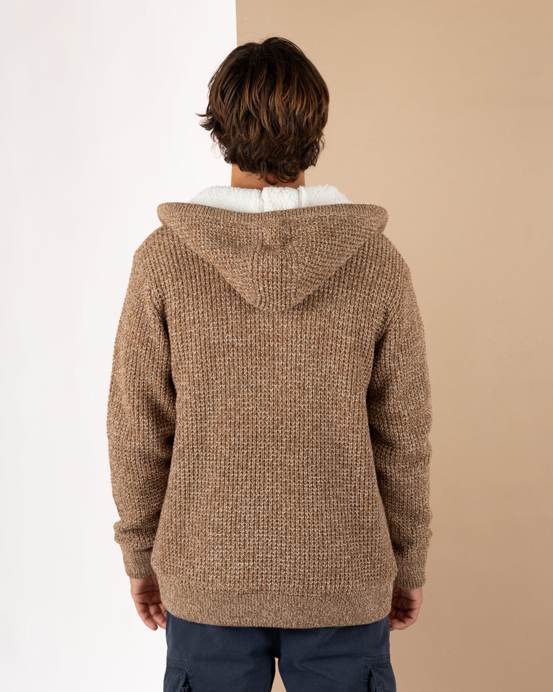 Markus - Mens Borg Lined Knitted Zip Hoodie - Brown - Image 10