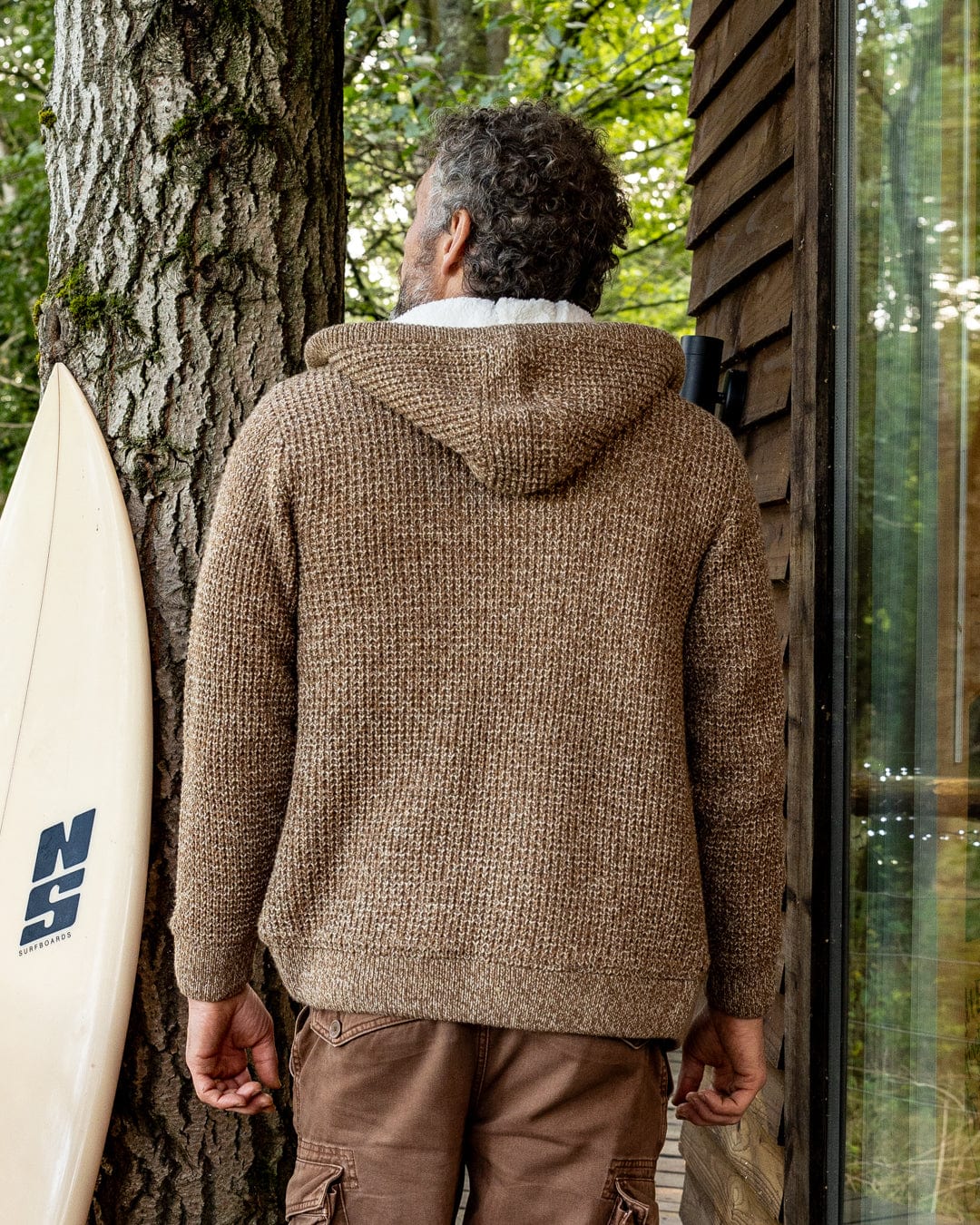 Markus - Mens Borg Lined Knitted Zip Hoodie - Brown - Image 4