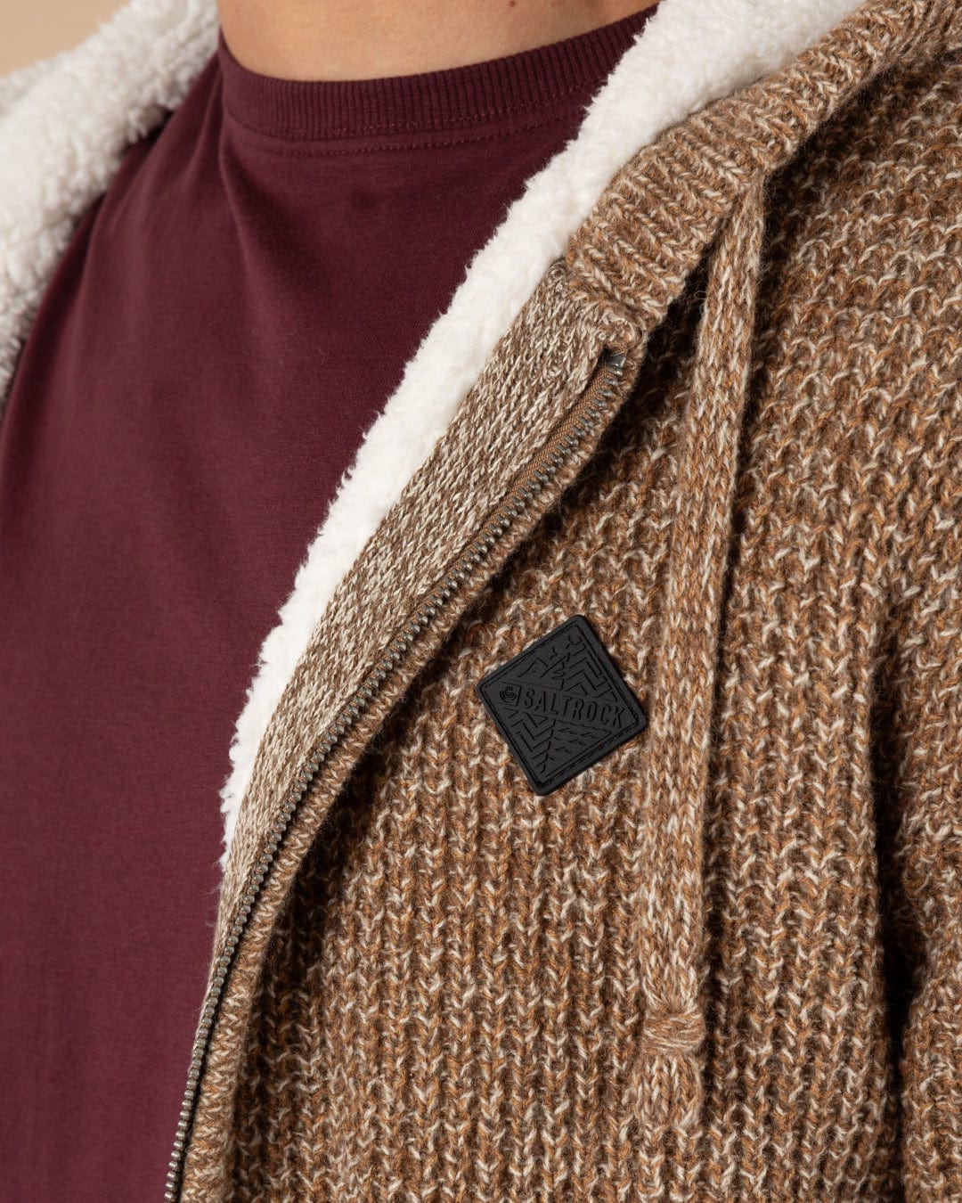 Markus - Mens Borg Lined Knitted Zip Hoodie - Brown - Image 8