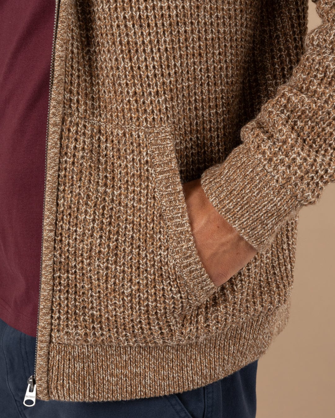 Markus - Mens Borg Lined Knitted Zip Hoodie - Brown - Image 9