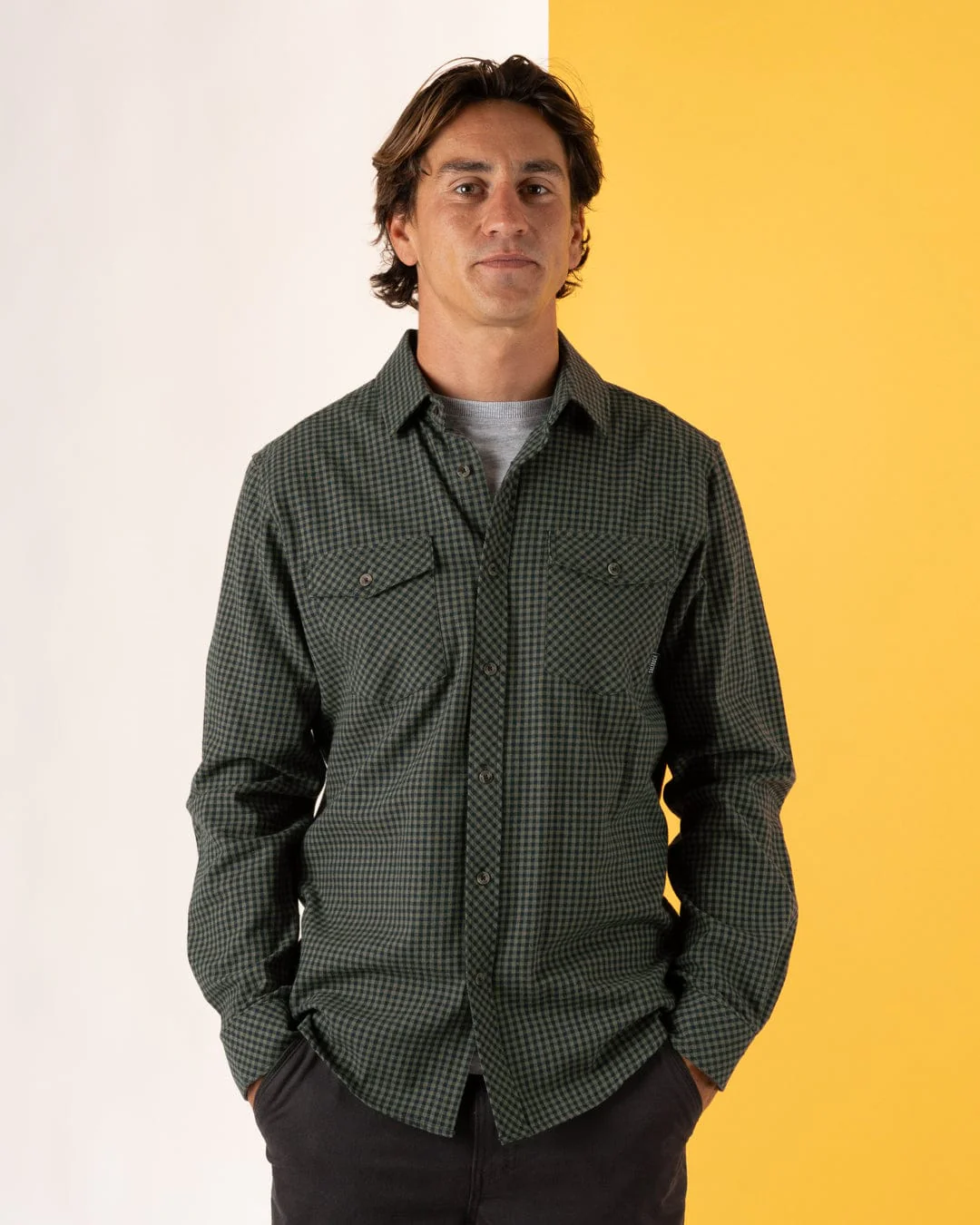 Miles - Mens Flannel Shirt - Green/Navy Check