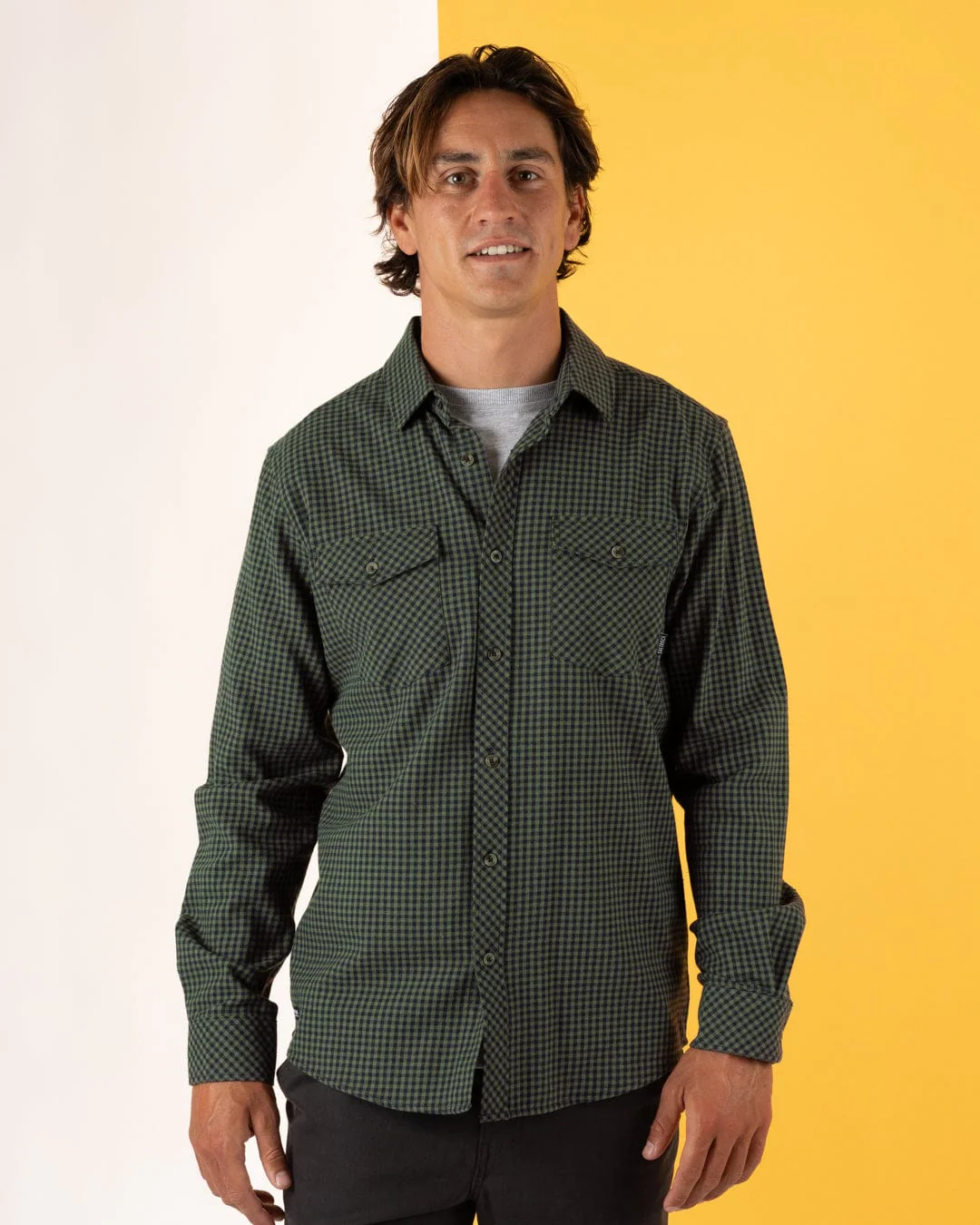 Miles - Mens Flannel Shirt - Green/Navy Check - Image 3