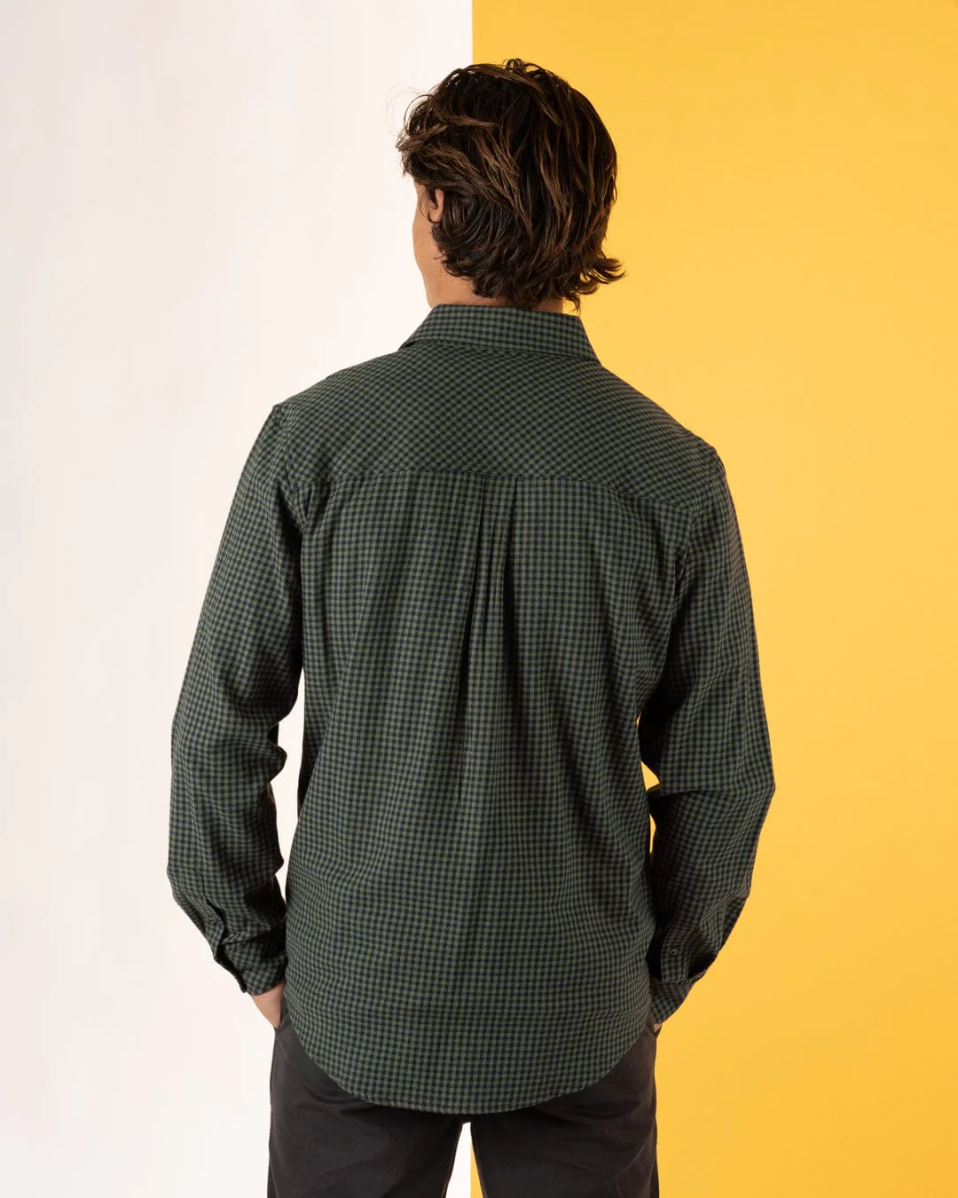 Miles - Mens Flannel Shirt - Green/Navy Check - Image 4