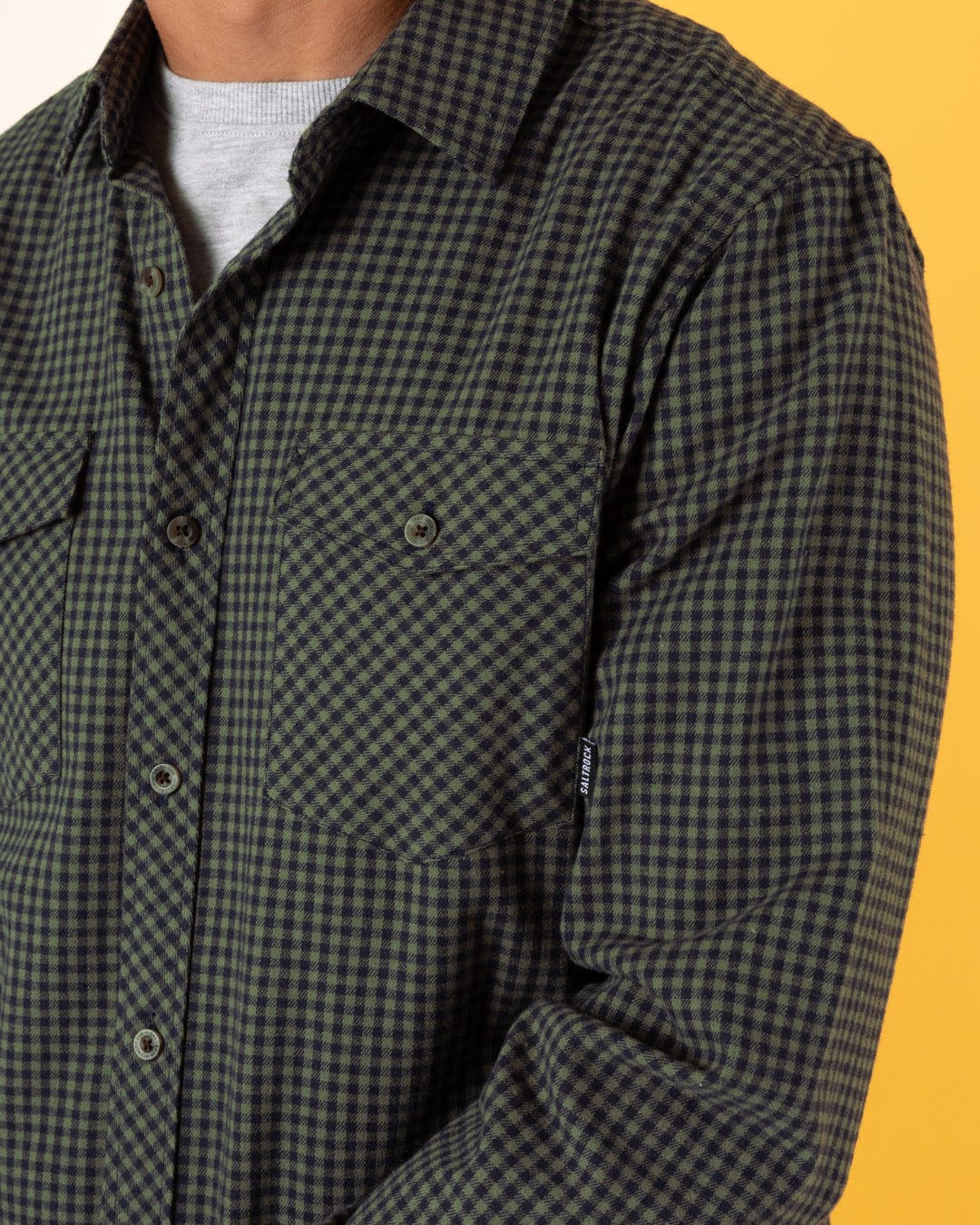 Miles - Mens Flannel Shirt - Green/Navy Check - Image 5
