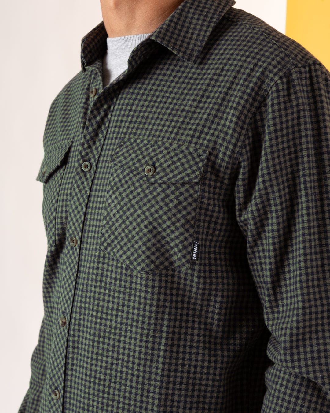 Miles - Mens Flannel Shirt - Green/Navy Check - Image 6