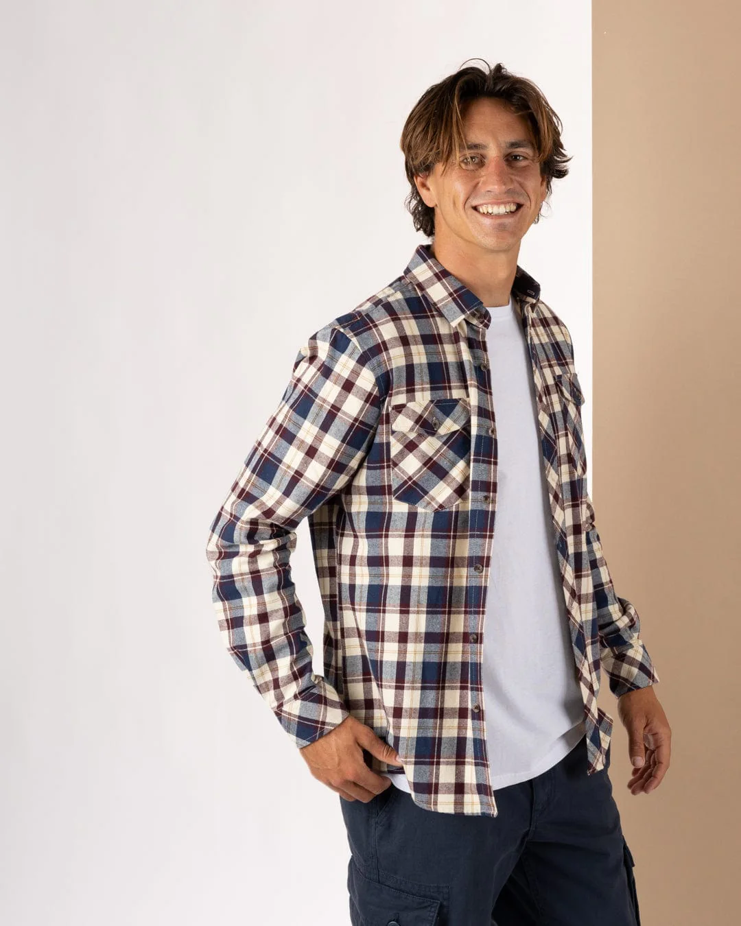 Miles - Mens Flannel Shirt - Purple Check - Image 3