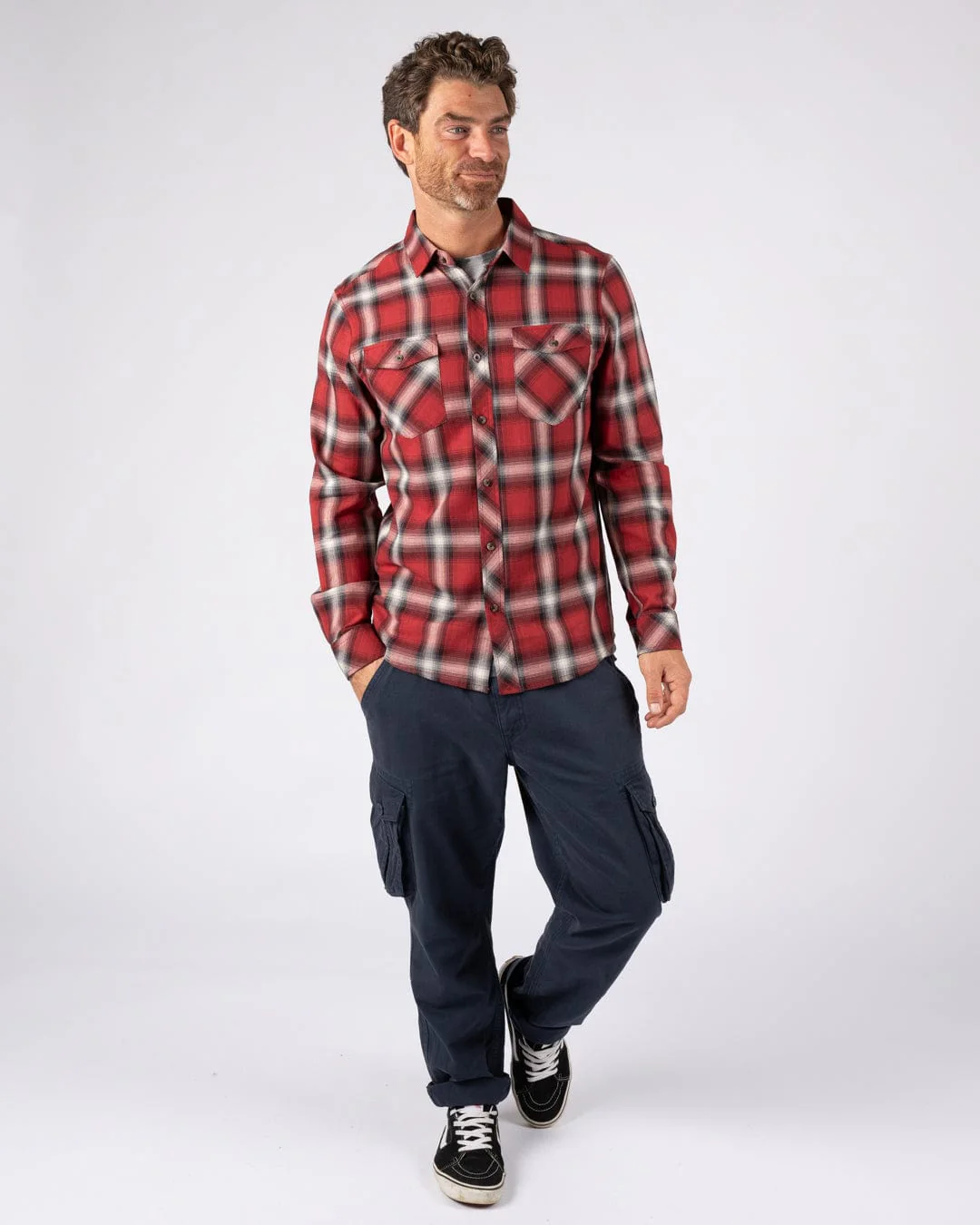 Miles - Mens Flannel Shirt - Dark Red - Image 3