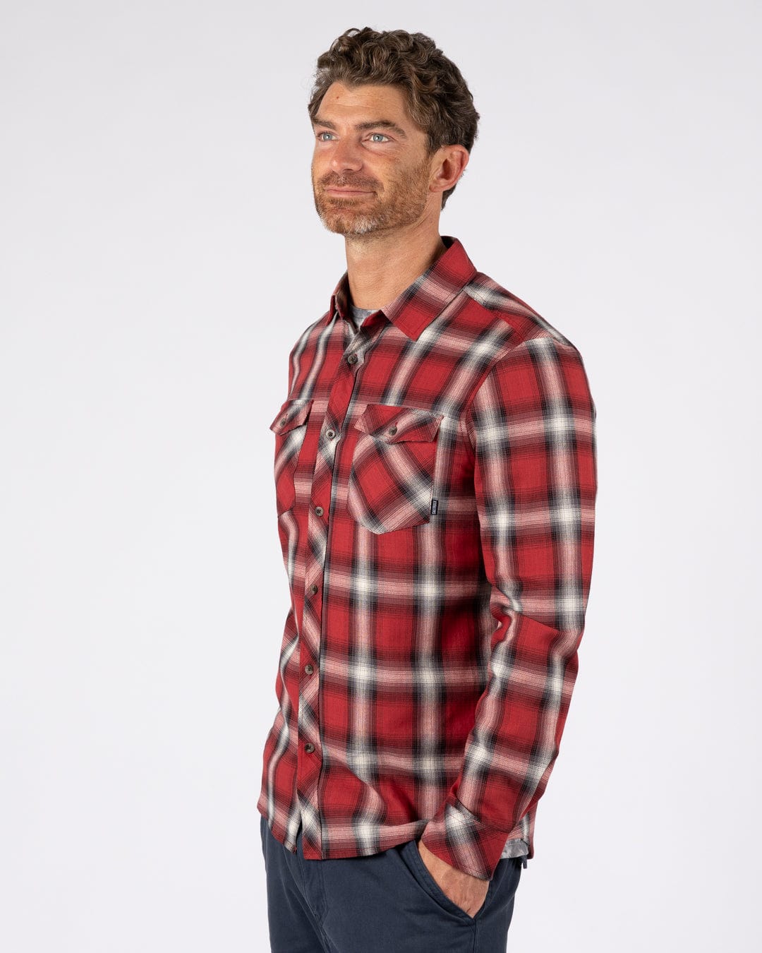 Miles - Mens Flannel Shirt - Dark Red - Image 4