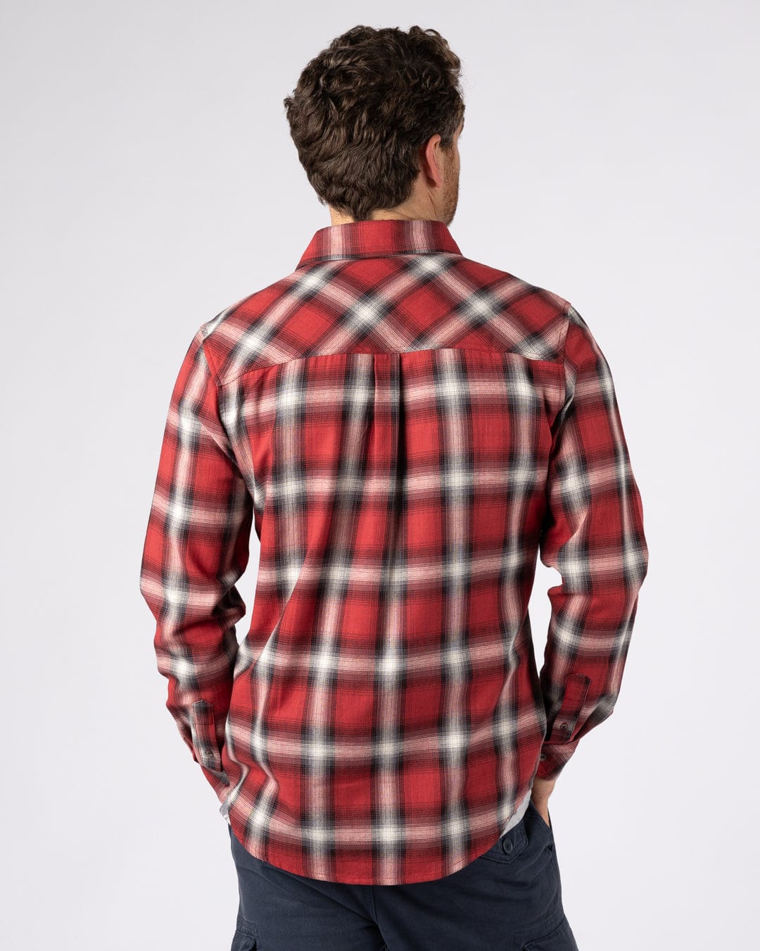 Miles - Mens Flannel Shirt - Dark Red - Image 5