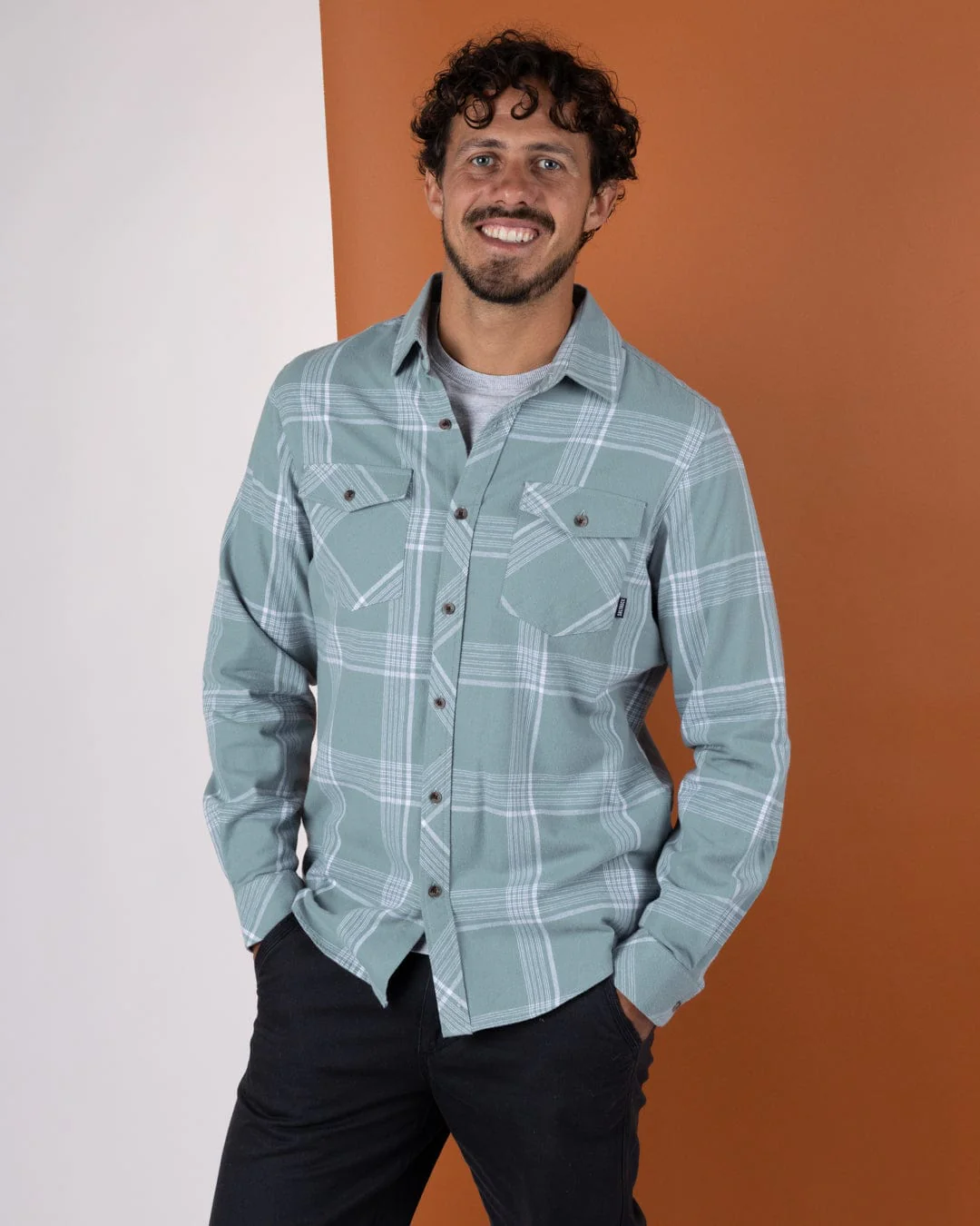 Miles - Mens Flannel Shirt - Light Green Check - Image 2
