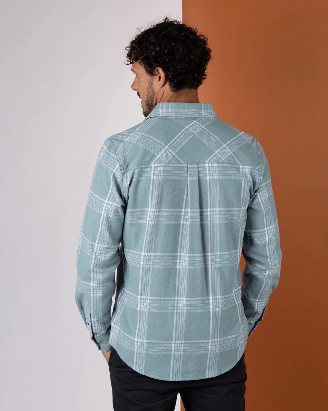 Miles - Mens Flannel Shirt - Light Green Check - Image 5