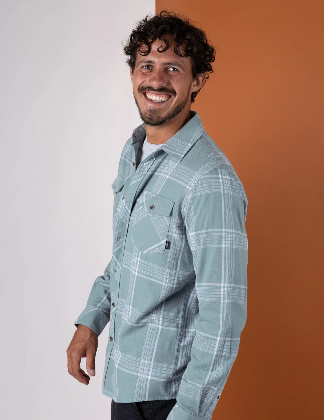 Miles - Mens Flannel Shirt - Light Green Check - Image 7