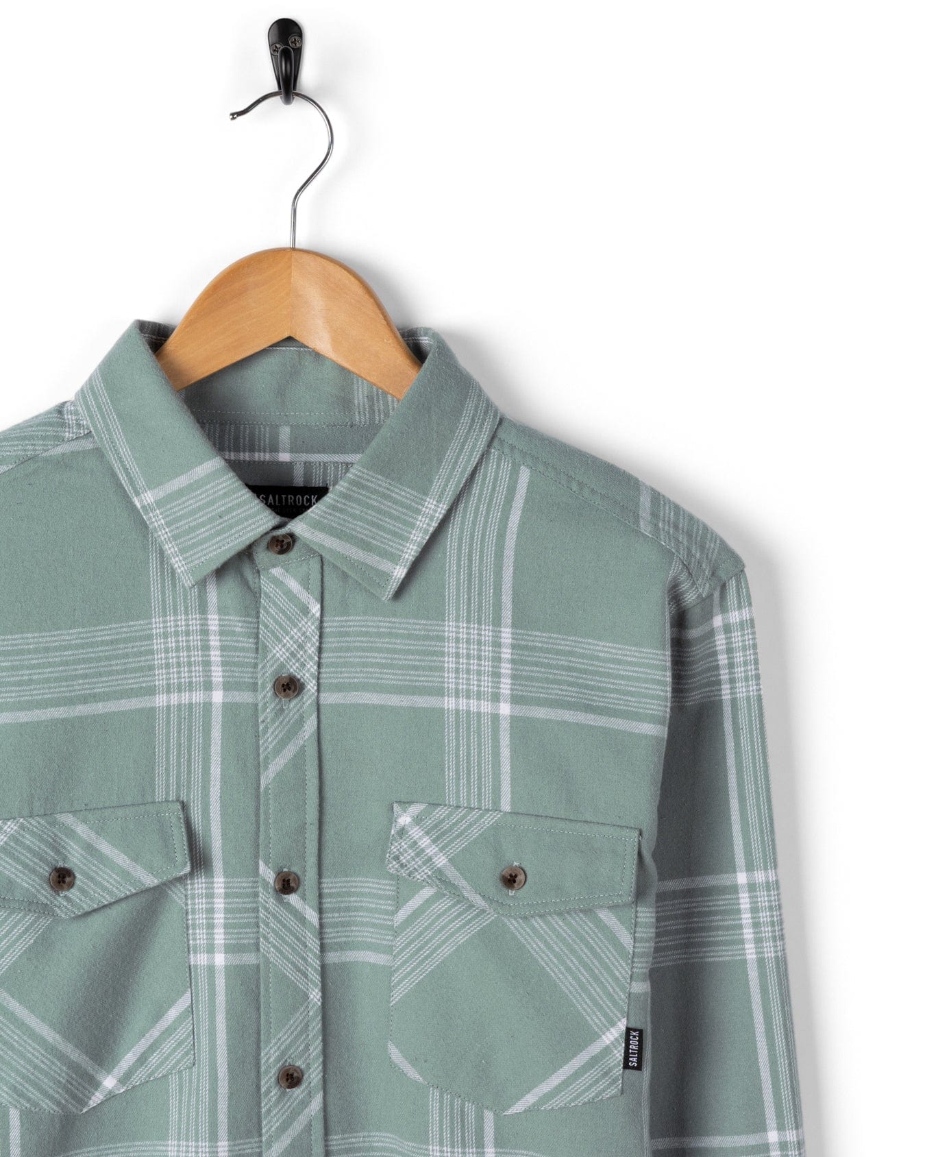 Miles - Mens Flannel Shirt - Light Green Check - Image 8